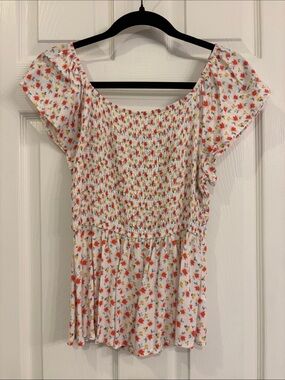 Smocked Floral Peplum Top